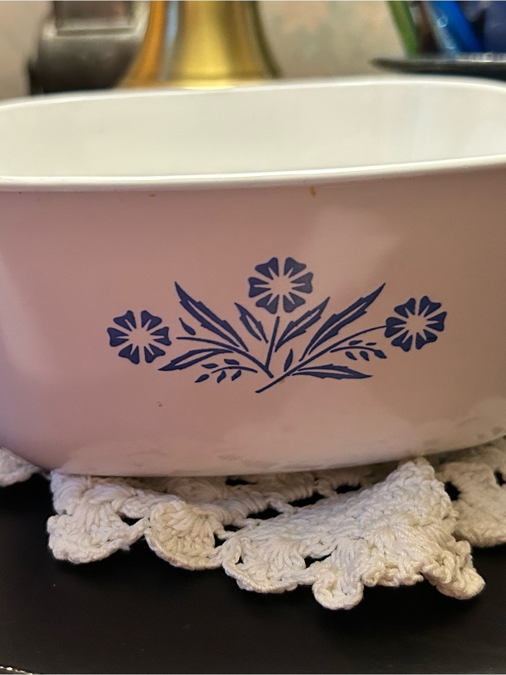 Corningware White Casserole with Blue Floral Motif